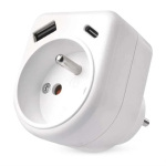 Rozbočovací zásuvka 1×230V, 1×USB-A + 1×USB-C, bílá